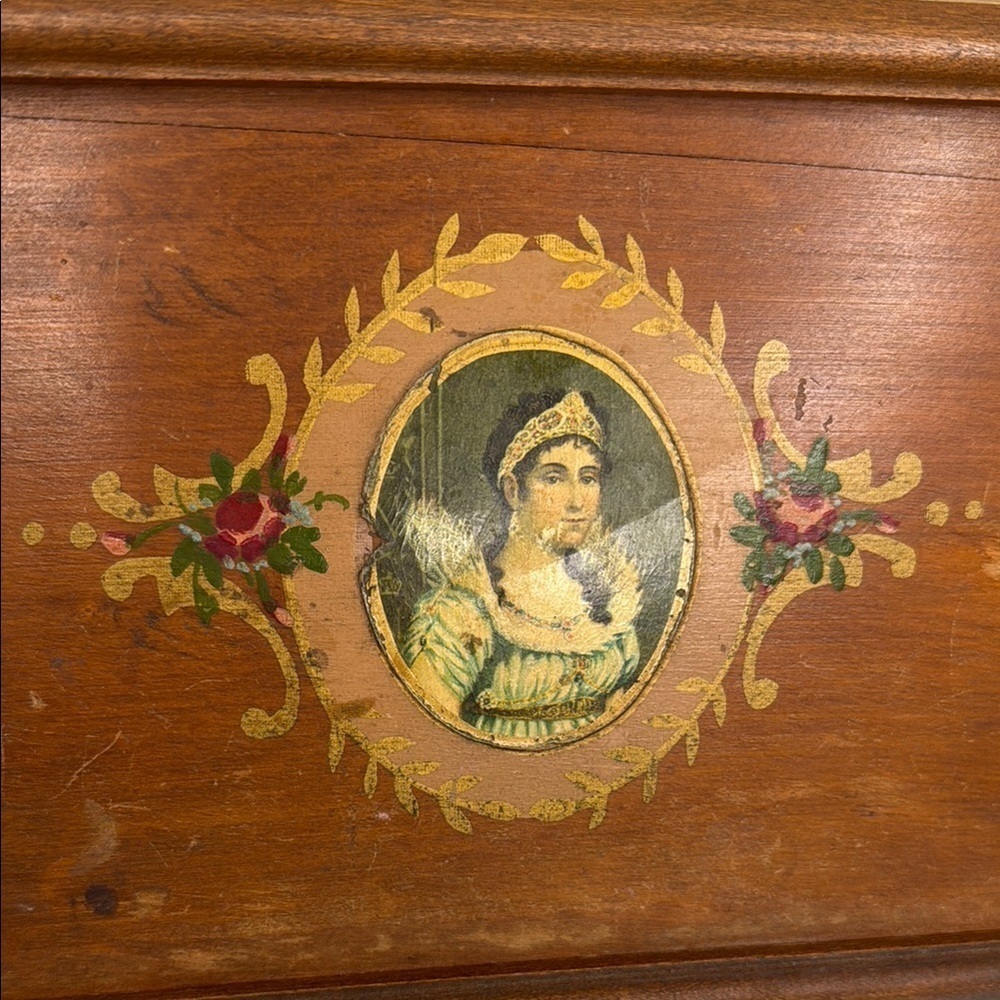 Antique English Victorian Hand Painted Wooden Jewelry Vanity Box - Picture 2 of 13